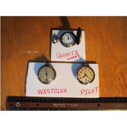 Pocket Watches (3) (Westclox & Pilot Quarts Not Working)
