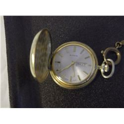 Birks 17 Jewel Calendar Pocket Watch And Chain Swiss Made (Not Working, Over Wound)