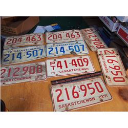 Assorted Saskatchewan License Plates (9)(1970s)