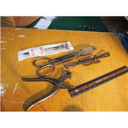 Metal Tin Snips, Dual Spoke Shave Erwin #22, Microdial Expansive Woodbit. Hole Punch Tool