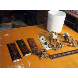 Lot of Glass and Brass Doorknobs and Plates