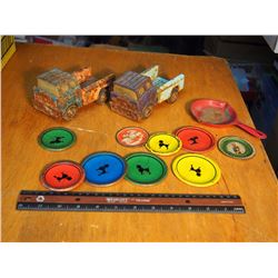 Tin Doll Plates, Metal Trucks