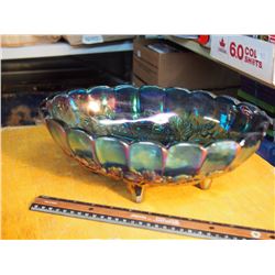 Blue Carnival Glass Fruit Bowl