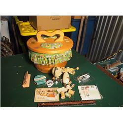 Heart Sewing Caddie (With Contents: Globe Pin Cushion, Electric Scissors,  etc;)