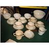 Image 1 : Lot Of Milk Glass with Golden Trim Dishware (Cups, Saucers, Cream, Sugar, Mostly Fire-King)