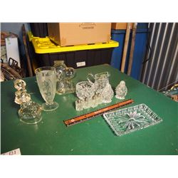 Glass Cream & Sugar with Salt and Pepper Shakers, and Extras (Snoopy Coin Bank, Statue)