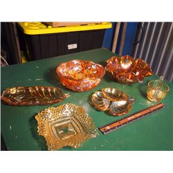 Lot Of Orange Glassware (Ashtrays, Serving Bowls, Etc)