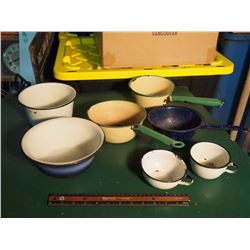 Lot Of Enamel Pieces (Pots, Bowls, Cups Etc)