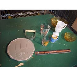 Lot Of Misc. (Sudbury Ont, Fire King Liquid Measuring Cup, Yellow Glass Bowls, Etc.)