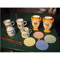 Lot Of Dishware, Cream And Sugar, Vases, Etc