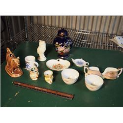 Lot Of Dishware, Japan Vase, Bull Statue, Etc
