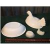 Image 3 : Milk Glass Chicken And Nest W/ Chipped Mini Chicken And Nest