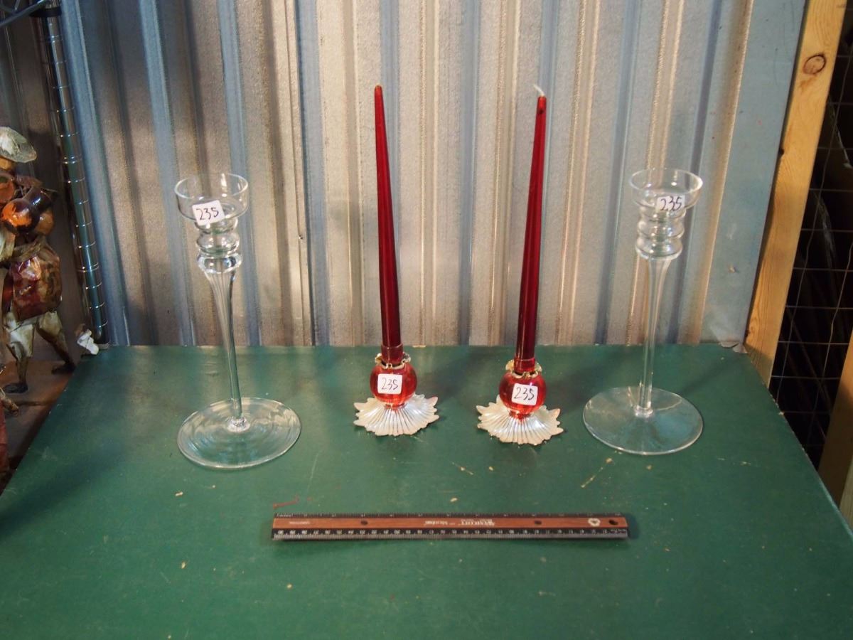 Glass Candlestick Holders with Red Candlesticks