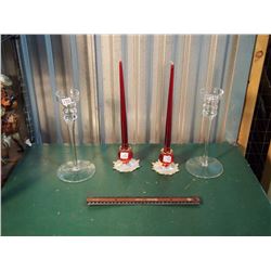 Glass Candlestick Holders with Red Candlesticks