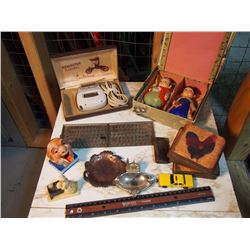Lot Of Misc. (Ashtrays, Dolls, Remington, Rooster Coasters)