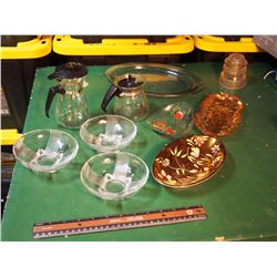 Lot Of Misc. (Orange Carnival Glass, Glass Coffeepots, Etc)