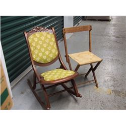 Wooden Folding Chairs (2) (One Rocking, One Very Portable)