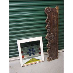 Wood Headboard (48”x12”) & Stained Glass Window (24”x22”)