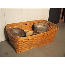 Wooden Basket W/ Enamel And Metal Pieces)\