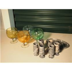 Set Of Wine Glasses And Stone Shot Glasses