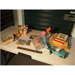 Lot Of Vintage Kids Toys (Red Rose, Comics, Mr. Bunny, Wood Blocks)