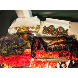 Lot Of Table Covers, Lion Statue, Shell Bowl