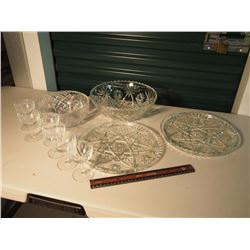 Lot Of Glass Bowls, Platters, And Glasses