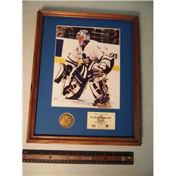 Curtis Joseph Framed Photo And Bronze Medallion, With Certificate
