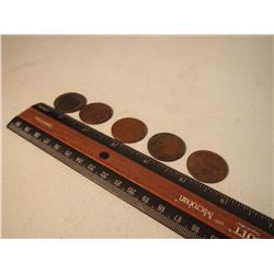 Lot of 5 Canada Large One Cent Coins: 1903, 1910, 1917, 1919 & 1919; Worn Condition