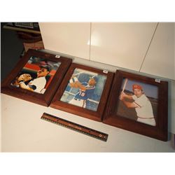 Lot of 3 Framed Baseball Player Pictures, 8” x 10”: Wade Boggs, Darryl Strawberry & Johnny Bench