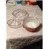 Image 1 : Pyrex Dishware (3) (Clear (2) Colored (1), All Have Lids)