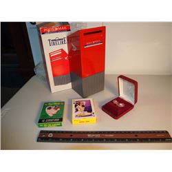 Lot Of Nude Playing Cards, Canada Post Coin Bank, Signed Earrings
