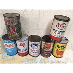 Lot Of Quart Oil Cans (7) (Red Indian, North Star, B/A Mobiloil)