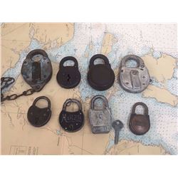 Lot Of Antique And vintage locks (8) including 2 railway locks CNR and one with key