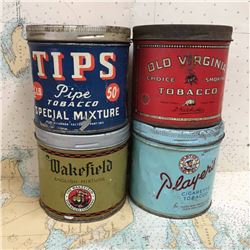 Tobacco tins (4) (Tips Wakefield Players Old Virginia)