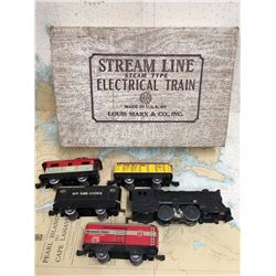 Louis Marx & co Pressed Steal electric train set in box (no transformer)