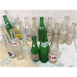 Lot Of Soda Pop Bottles (16) (All Different, KIK, Stubby, Coke, Pepsi, Sprite)