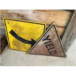 Lot Of Vintage Road Signs Yield & Curve