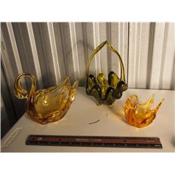 Glass Table Pieces (3) (Two Goose shaped)