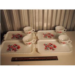 Matching Snack Set, Milk Glass