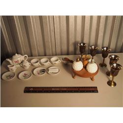 Lot Of Doll Dishware, Mini Goblets, Table Caddy