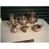 Image 1 : Lot Of Silver Looking Kettles, Cream, Sugar, Etc