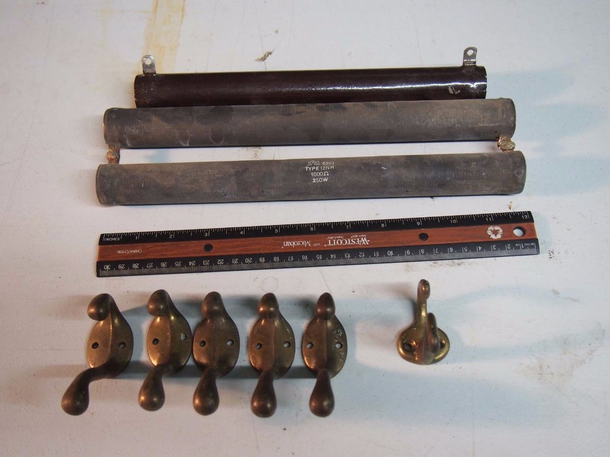 6 Brass Hooks, Antique Electrical Equipment Bodnarus Auctioneering