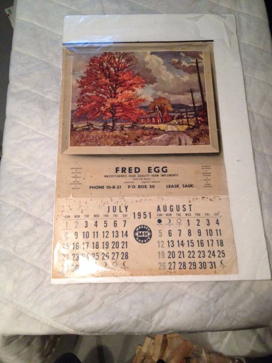 1951 Massey Harris Calendar, Leask, Sask Bodnarus Auctioneering