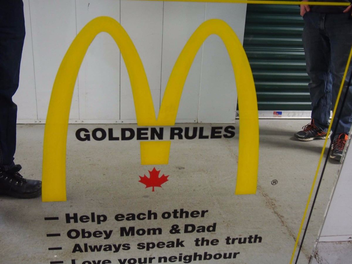 Vintage 70’s McDonalds Restaurant Golden Rules Mirror Sign (4'x4')(From