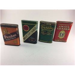 Lot (4) Pocket Tobacco Tins (Half & Half, Picobac, Union Leader, Tuxedo)