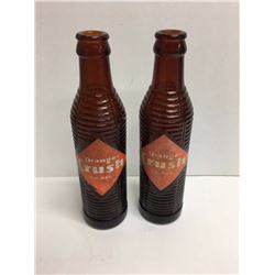 Lot (2) Amber Orange Crush Soda Bottles