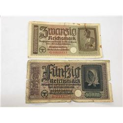 Lot (2) Nazi Germany Banknotes