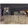 Image 1 : Glass Jars (3) (True Fruit, Atlas, Unmarked) W/ 1 Metal Lid With Porcelain Base And 1 Glass Lid