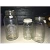 Image 2 : Glass Jars (3) (True Fruit, Atlas, Unmarked) W/ 1 Metal Lid With Porcelain Base And 1 Glass Lid